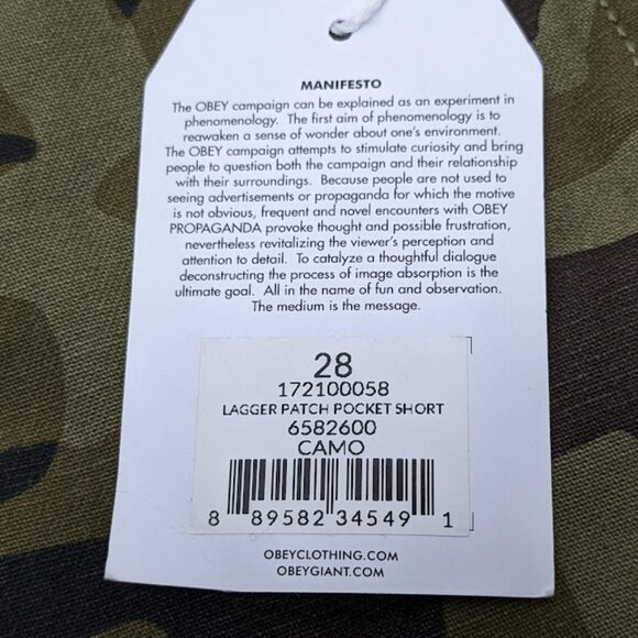 OBEY Shorts Men's Size 30 Green Camo Camouflage Lagger Pockets - NEW - Picture 4 of 9